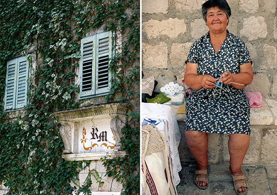 רוקמת תחרה מקומית (התחרה בקרואטיה מוגנת ע"י אונסק"ו) בדוברובניק (Dubrovnik), בית מלון עתיק על שפת הנהר בעיירה אומיש (Omis)